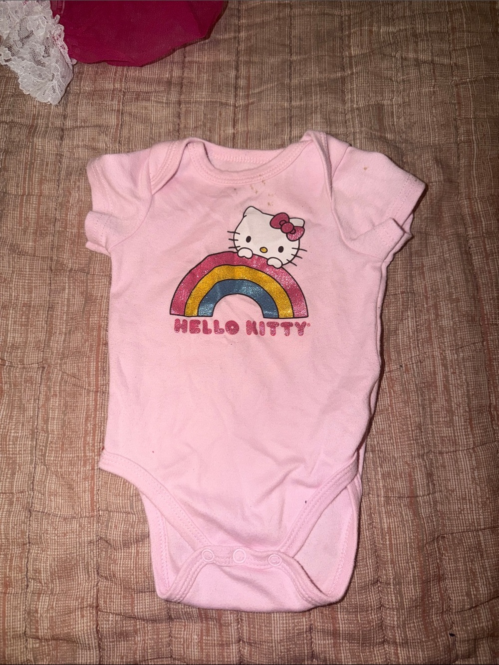 Hello Kitty Light Pink Bodysuit with Rainbow Graphic
